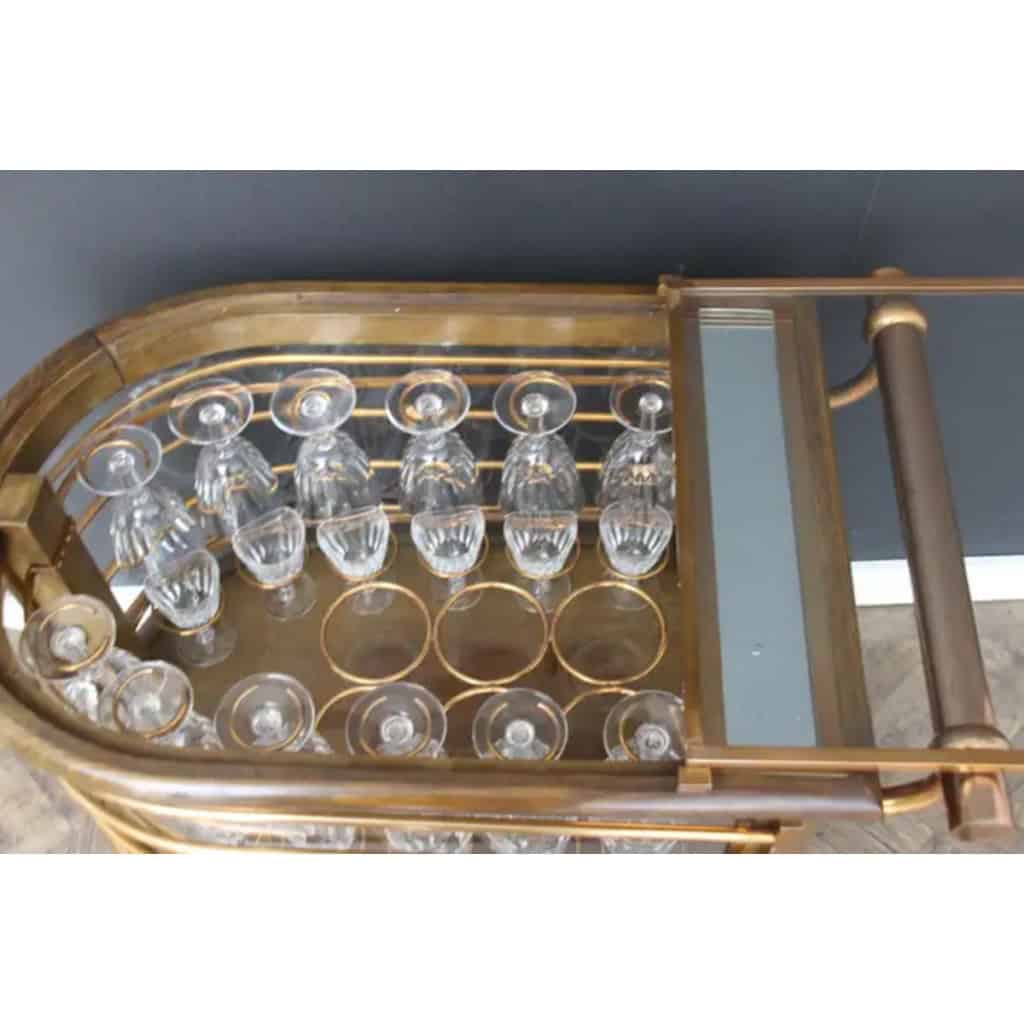 Bar roulant vintage de Louis Sognot et cristal de Baccarat 10