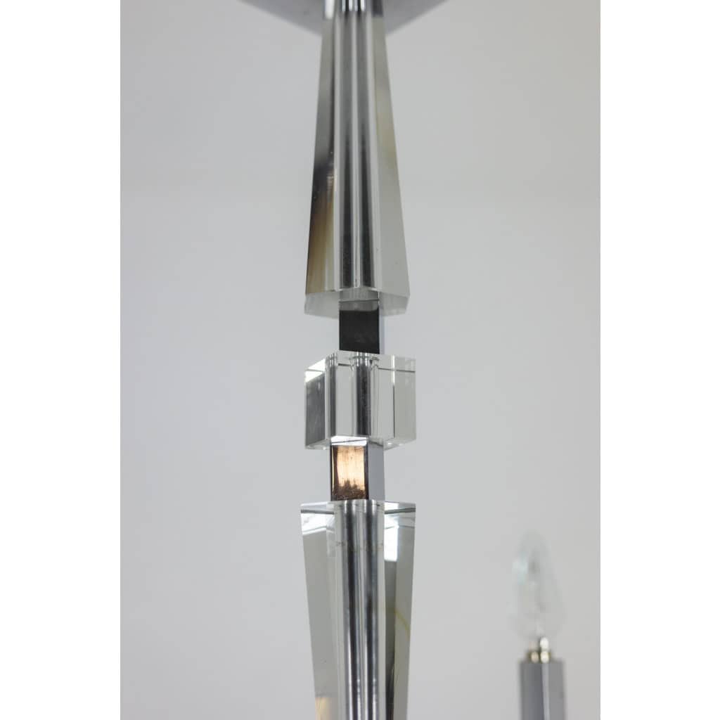 Jacques Adnet. Lustre Moderniste en métal chromé. Circa 1940. LS6042309H 10