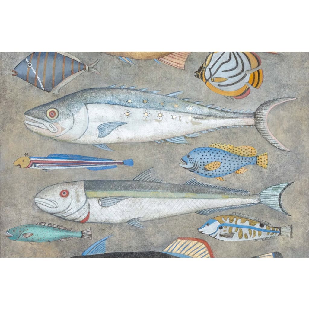 Toile peinte représentant une planche de poissons. Travail contemporain. LS6027911A 5