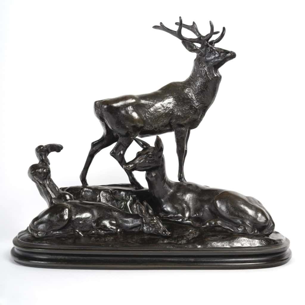 Groupe En Bronze – Famille De Cerf , Antoine – Louis Barye (1795-1875) 3