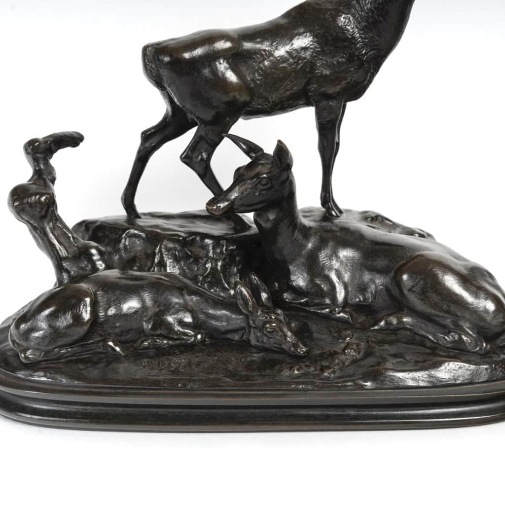 Groupe En Bronze – Famille De Cerf , Antoine – Louis Barye (1795-1875) 10