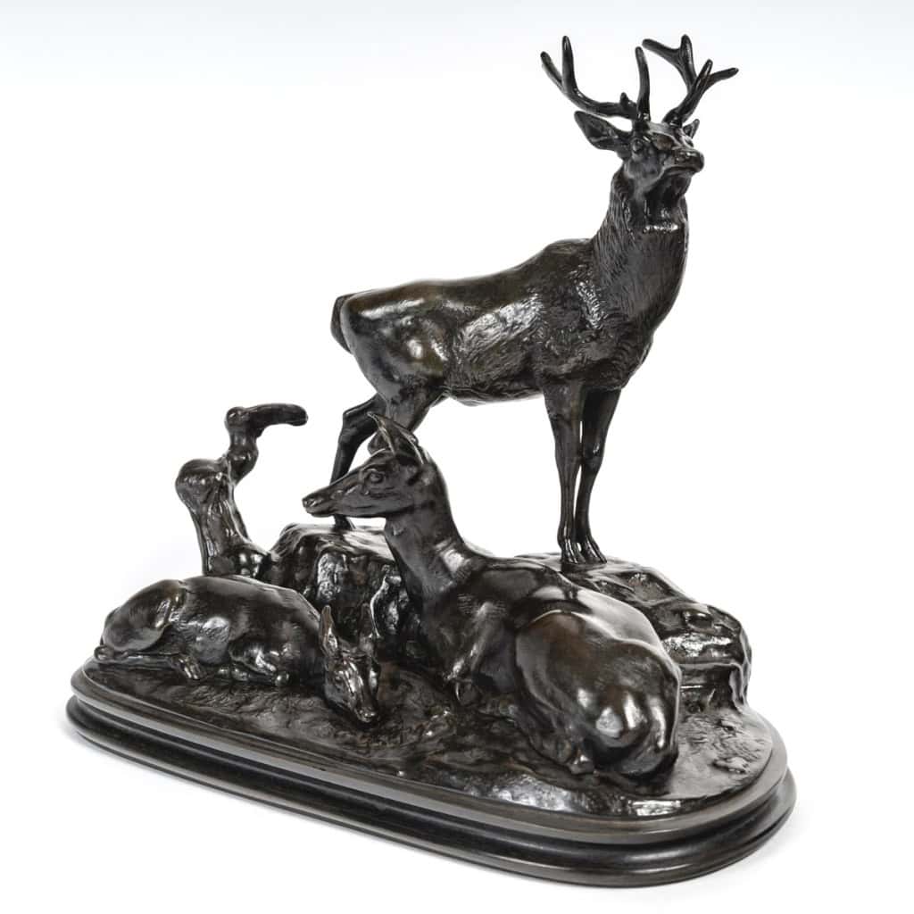 Groupe En Bronze – Famille De Cerf , Antoine – Louis Barye (1795-1875) 4