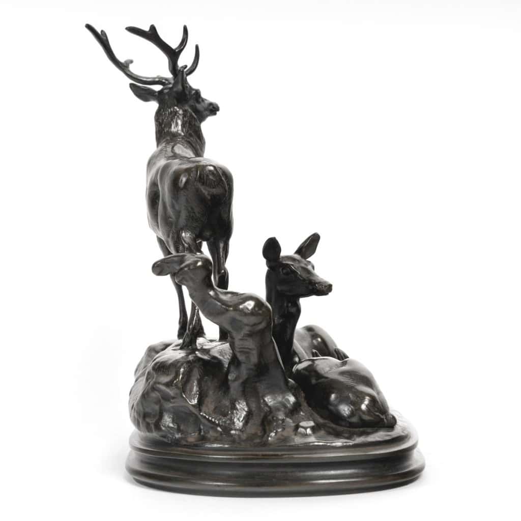 Groupe En Bronze – Famille De Cerf , Antoine – Louis Barye (1795-1875) 9