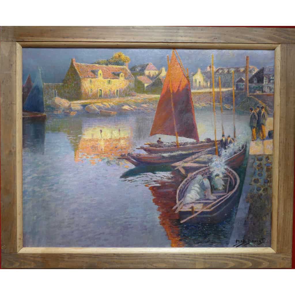 BOUVET Max Peinture Française Marine 20ème Siècle Petit Port Breton Huile Sur toile Signée Certificat 3