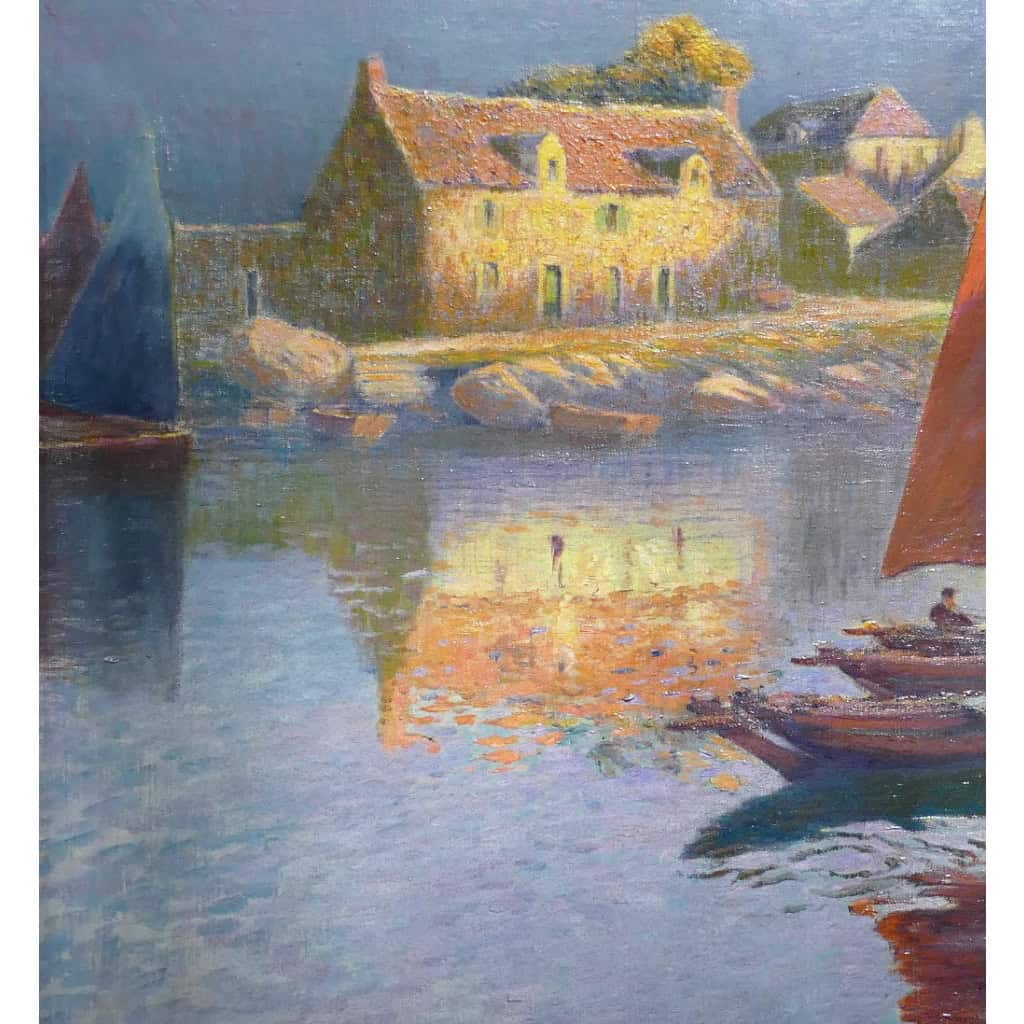 BOUVET Max Peinture Française Marine 20ème Siècle Petit Port Breton Huile Sur toile Signée Certificat 12