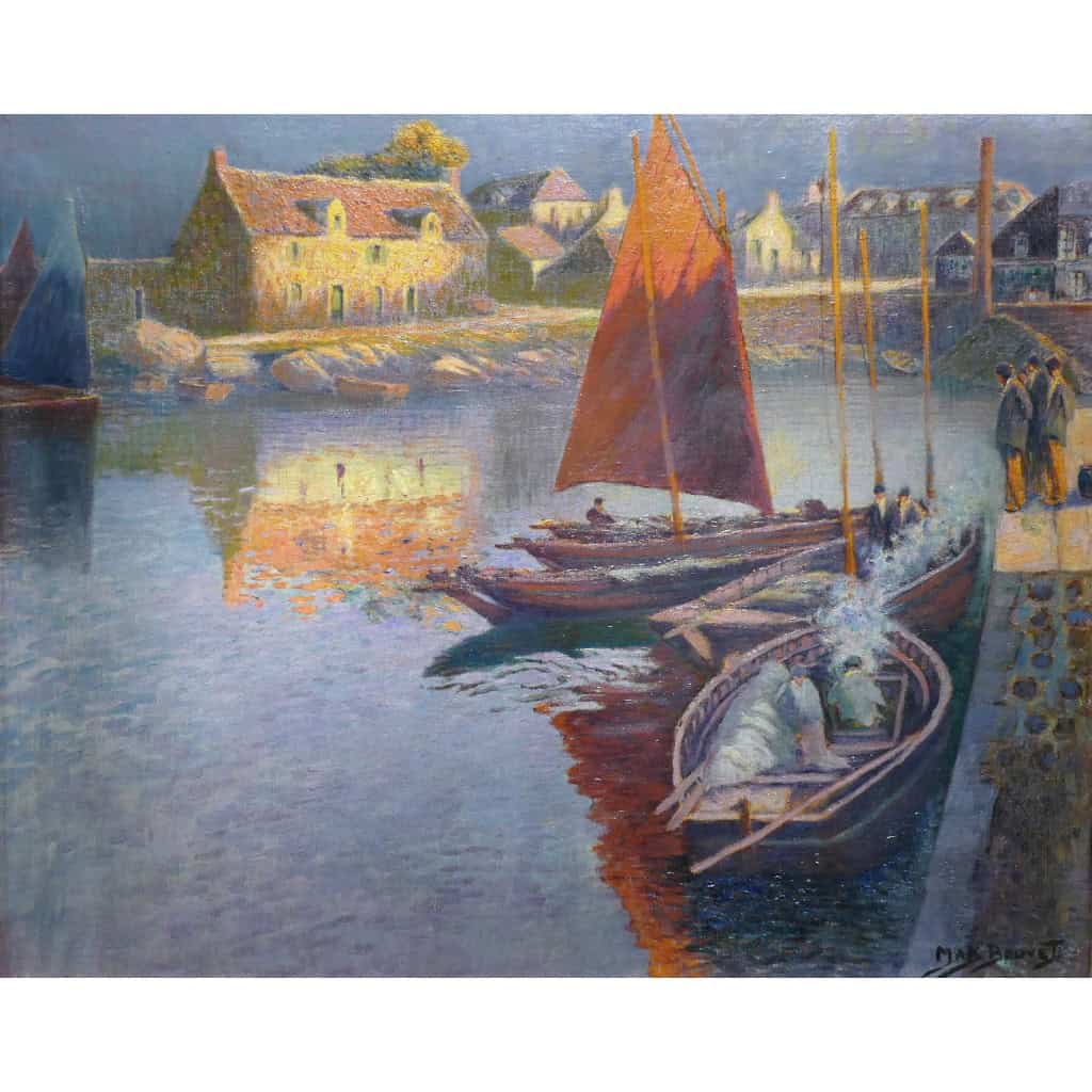 BOUVET Max Peinture Française Marine 20ème Siècle Petit Port Breton Huile Sur toile Signée Certificat 4