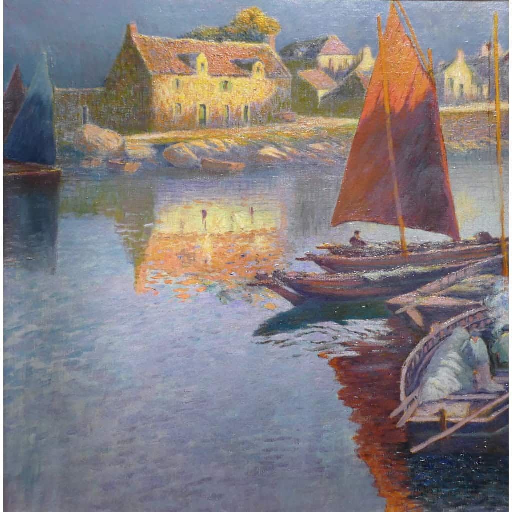 BOUVET Max Peinture Française Marine 20ème Siècle Petit Port Breton Huile Sur toile Signée Certificat 5