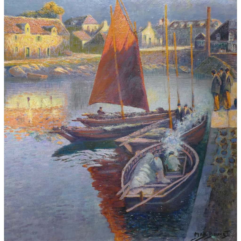 BOUVET Max Peinture Française Marine 20ème Siècle Petit Port Breton Huile Sur toile Signée Certificat 6