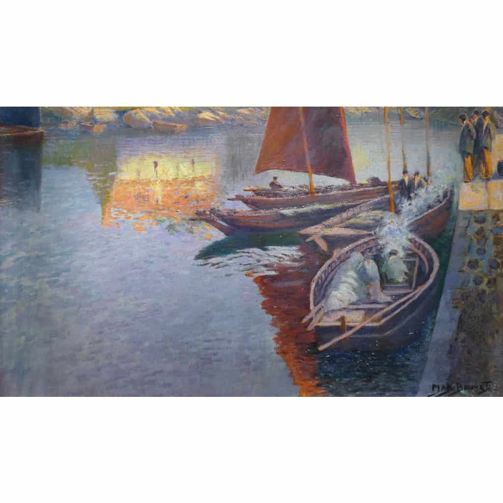 BOUVET Max Peinture Française Marine 20ème Siècle Petit Port Breton Huile Sur toile Signée Certificat 8