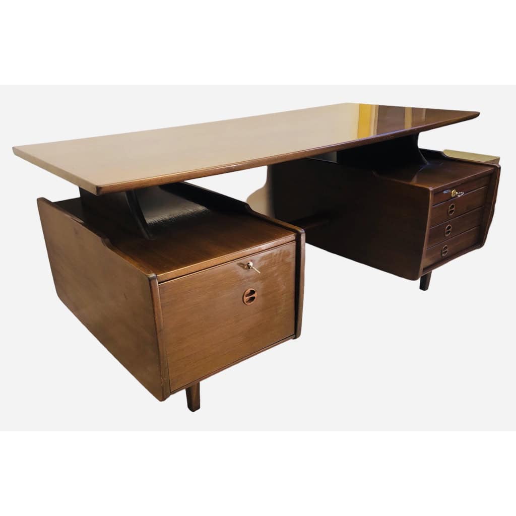 HAUVILLE Jacques Bureau Double Face Ouvrant Par Trois Tiroirs Et Un Caisson 6