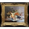 CAUCHOIX Eugène Nature morte aux fruits sur plateau d’argent Huile Sur Toile Signée Certificat d’authenticité 24