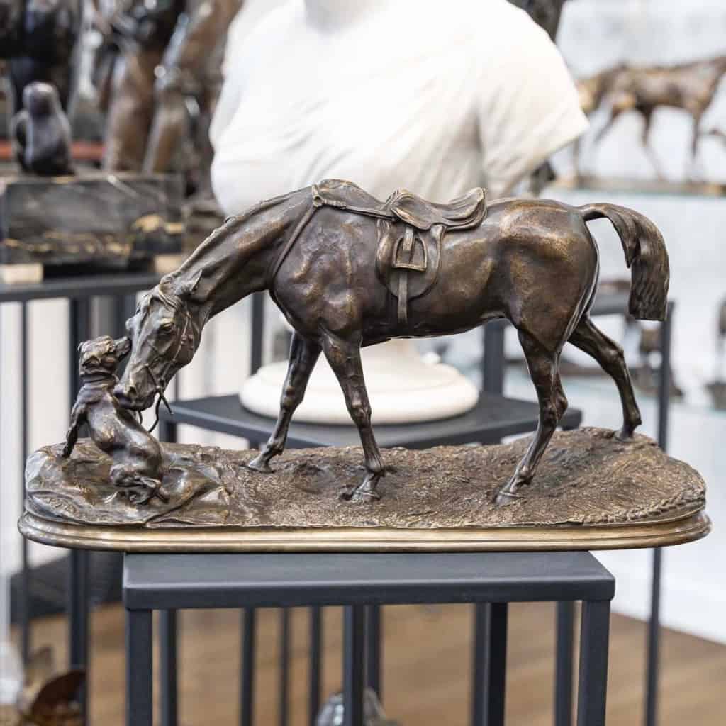 Groupe En Bronze « Jument à L’ Écurie Jouant Avec Un Chien » , Pierre – Jules Mêne (1810-1879) 3