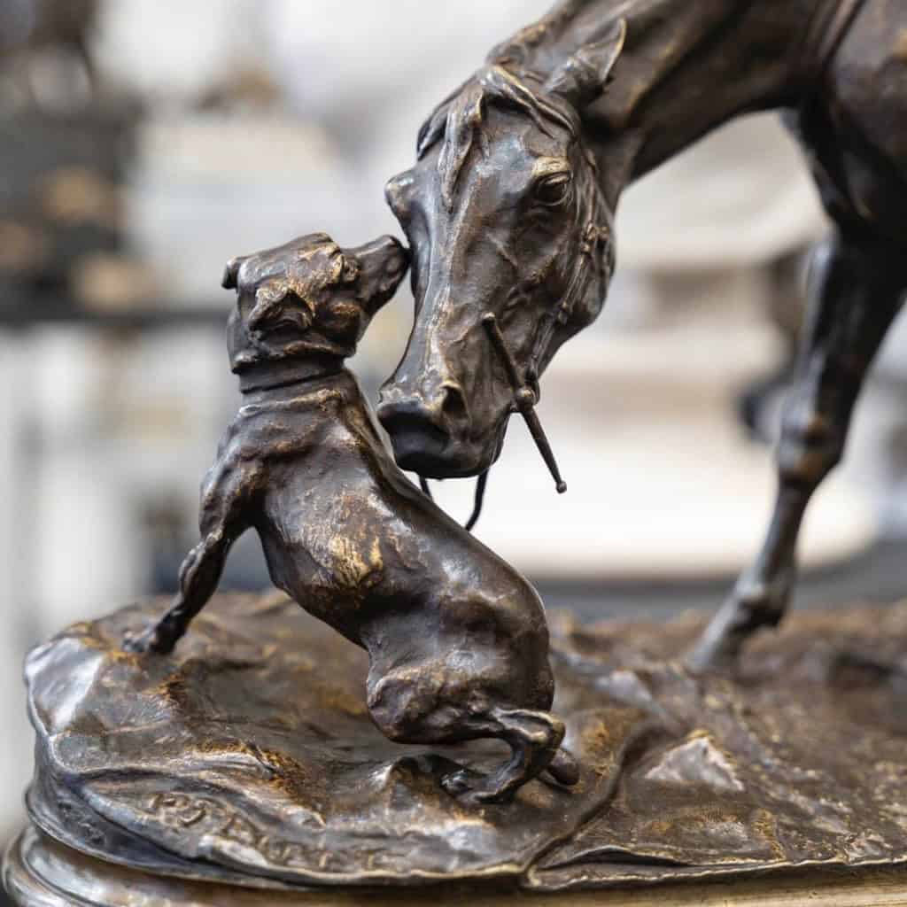 Groupe En Bronze « Jument à L’ Écurie Jouant Avec Un Chien » , Pierre – Jules Mêne (1810-1879) 4