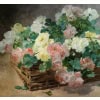 Jeannin Georges Peinture Française 19è Siècle Panier De Roses Huile Sur Toile Signée Certificat 29