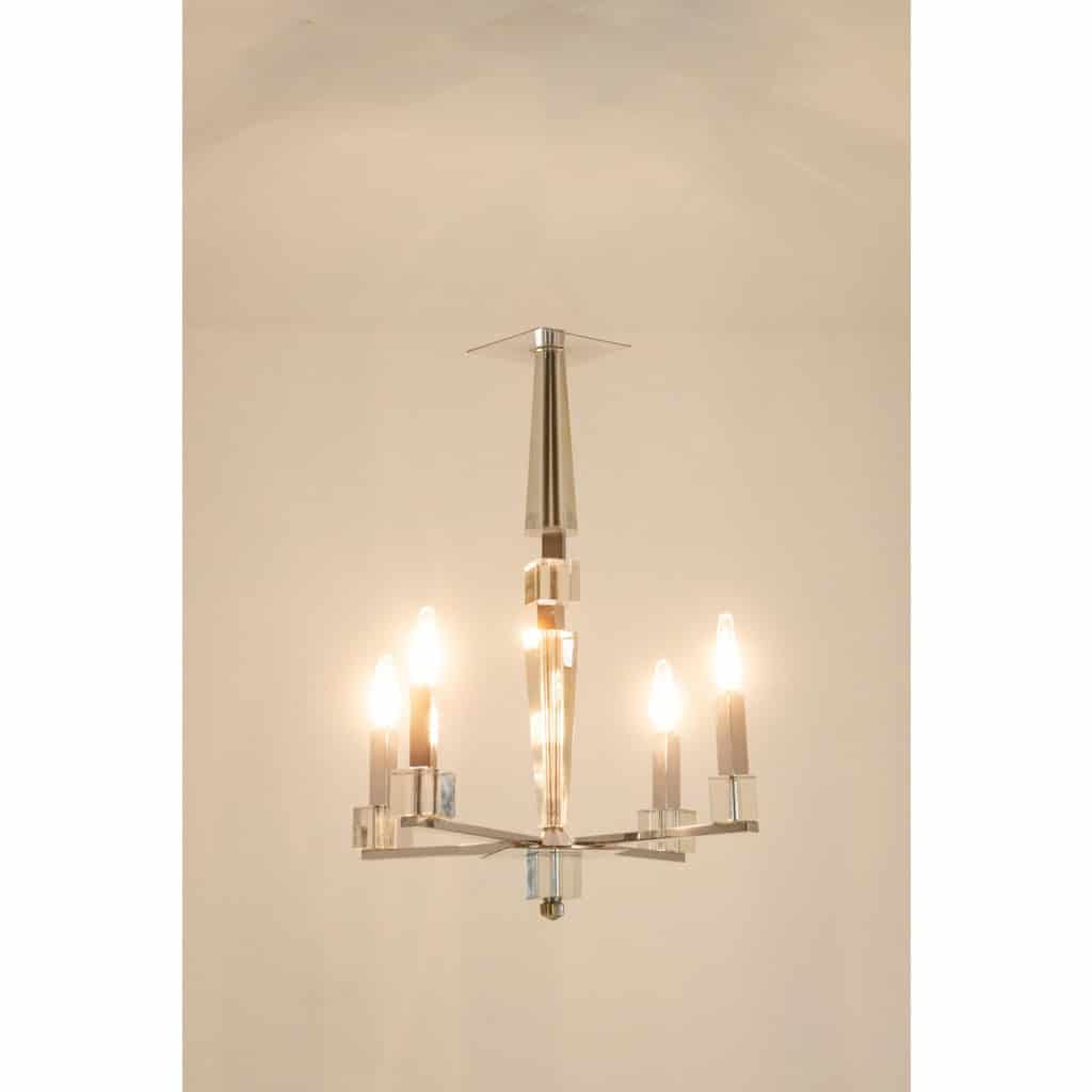 Jacques Adnet. Lustre Moderniste en métal chromé. Circa 1940. LS6042309H 4