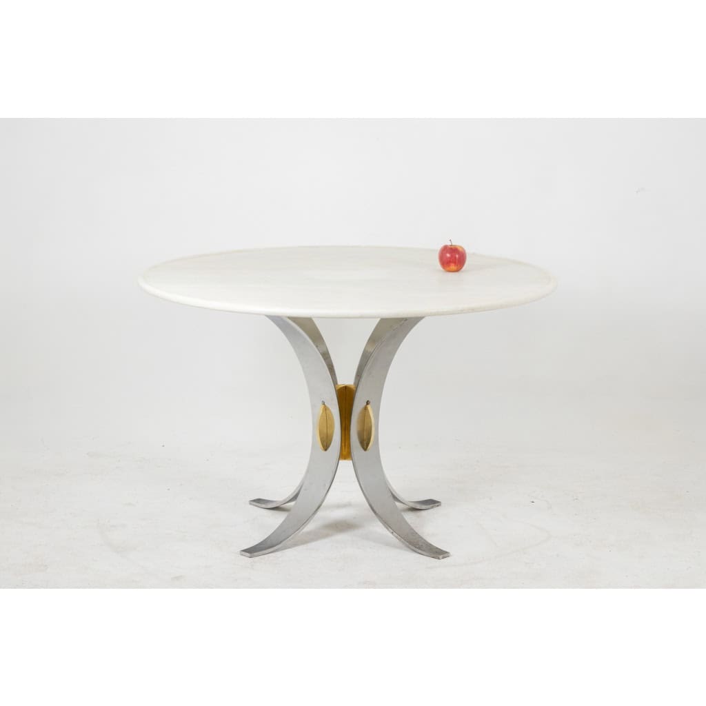 Table en marbre blanc et métal chromé et doré. Années 1970. LS60812009H 4