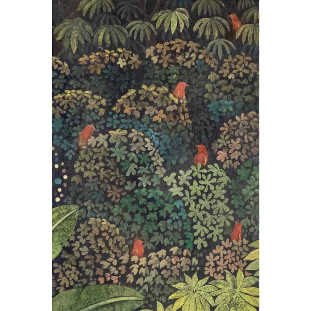 Toile peinte représentant des oiseaux dans la savane. Contemporain. LS61301089I 6