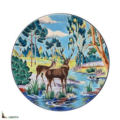 Grand plat « Clair matin » Emaux de Longwy, Création Paul Mignon, Nr /150, diam. 36 cm, (1950-1960)