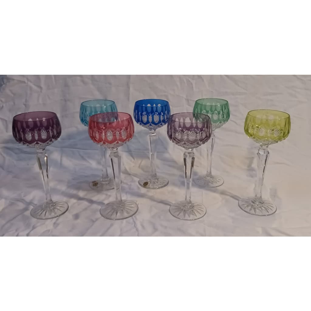 7 verres roemers de couleur, cristal de Lorraine 3