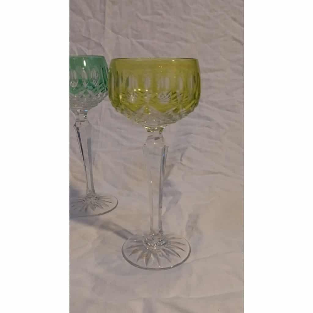 7 verres roemers de couleur, cristal de Lorraine 7