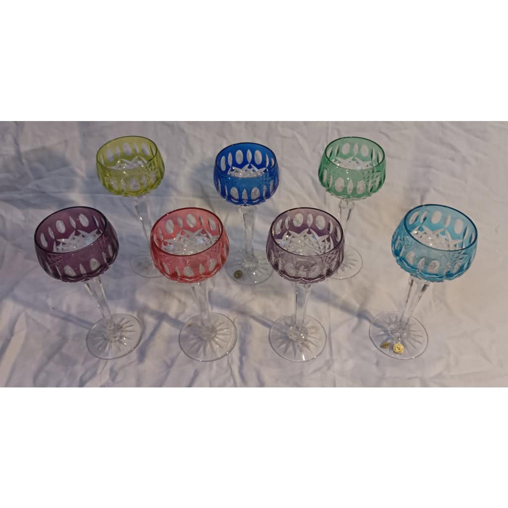 7 verres roemers de couleur, cristal de Lorraine 4