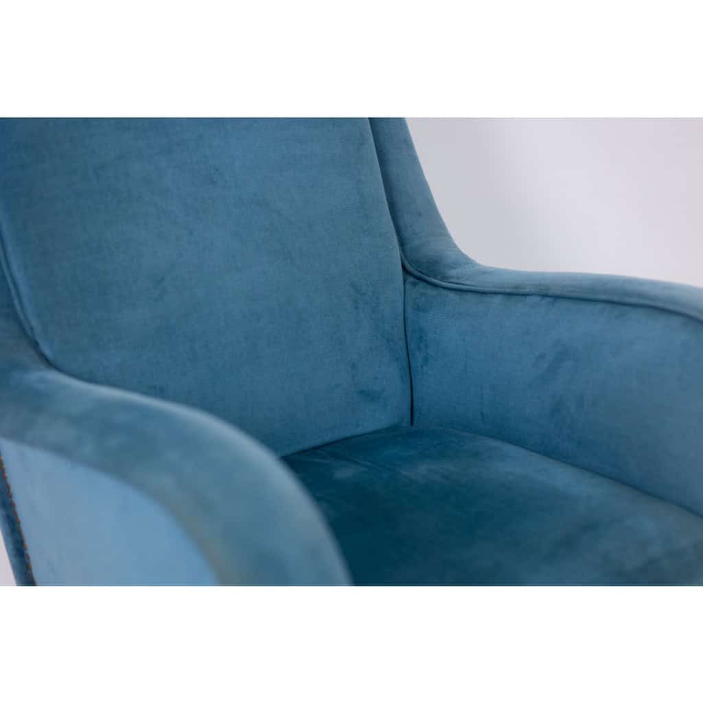 Fauteuil en velours bleu, piètement en hêtre. Années 1950. LS4410409A 9