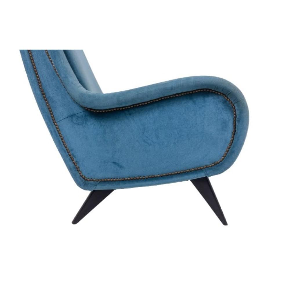 Fauteuil en velours bleu, piètement en hêtre. Années 1950. LS4410409A 12