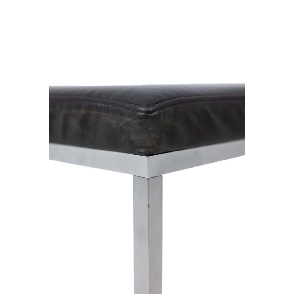 Maison Jansen. Tabouret en aluminium brossé et cuir noir. Années 1970. LS6177171B 6