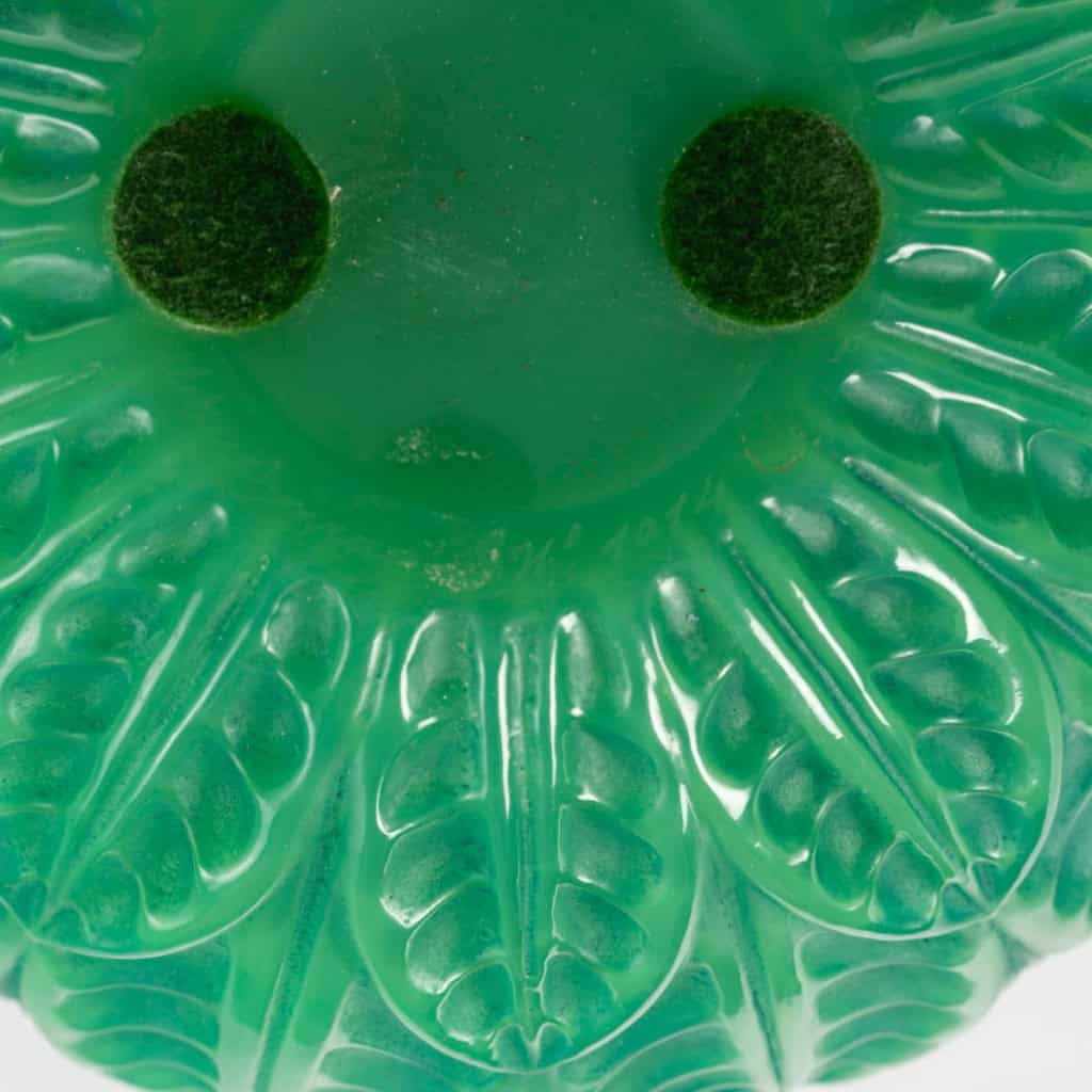 1924 René Lalique – Vase Malesherbes Verre Vert Jade Patiné Vert 7