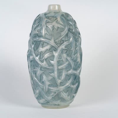 1921 René Lalique – Vase Ronces Verre Opalescent Patiné Bleu