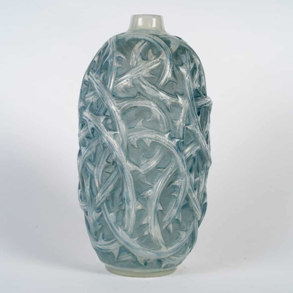 1921 René Lalique – Vase Ronces Verre Opalescent Patiné Bleu 4