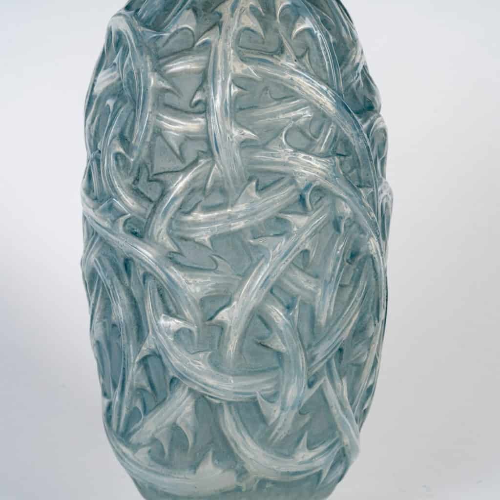 1921 René Lalique – Vase Ronces Verre Opalescent Patiné Bleu 7