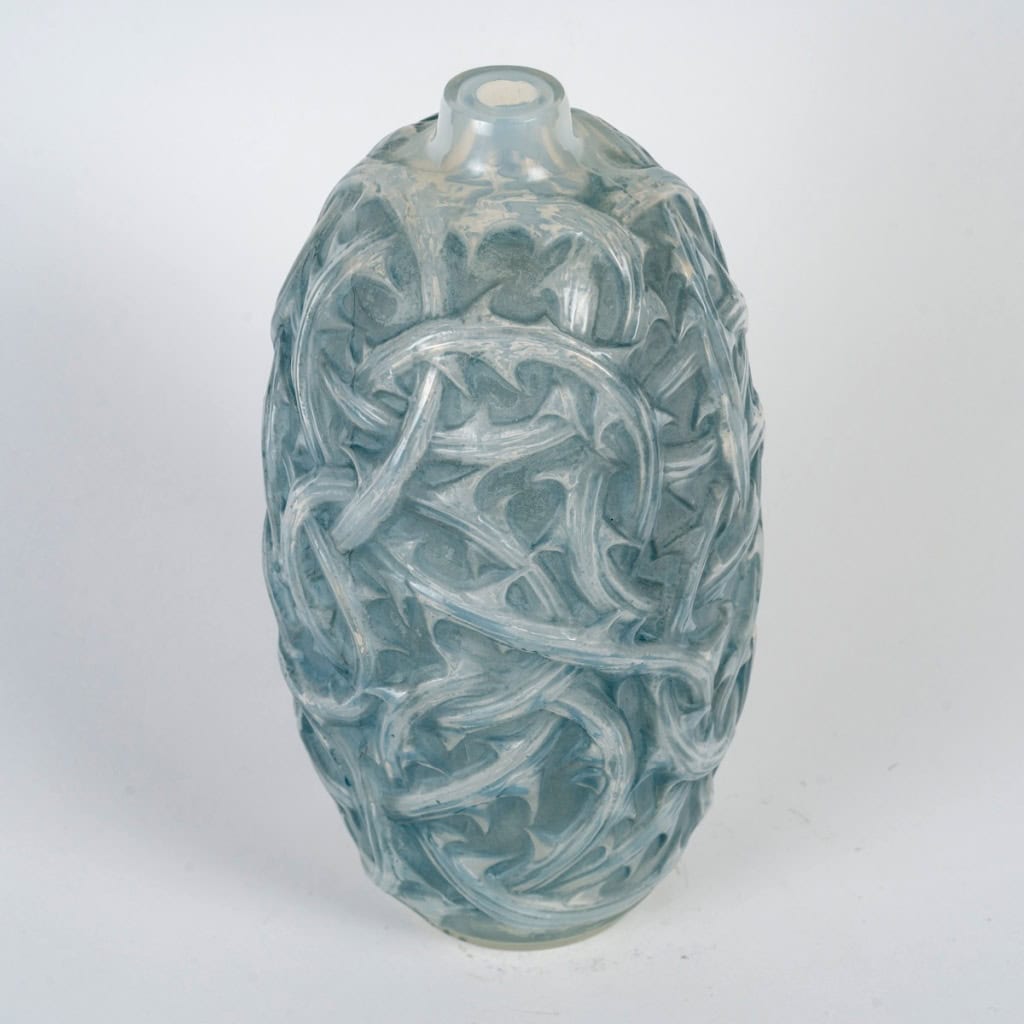 1921 René Lalique – Vase Ronces Verre Opalescent Patiné Bleu 5