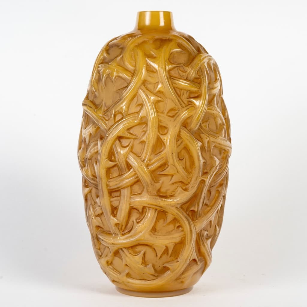 1920 René Lalique – Vase Ronces Verre Butterscotch Patiné Sépia 3