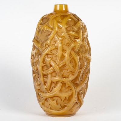 1920 René Lalique – Vase Ronces Verre Butterscotch Patiné Sépia