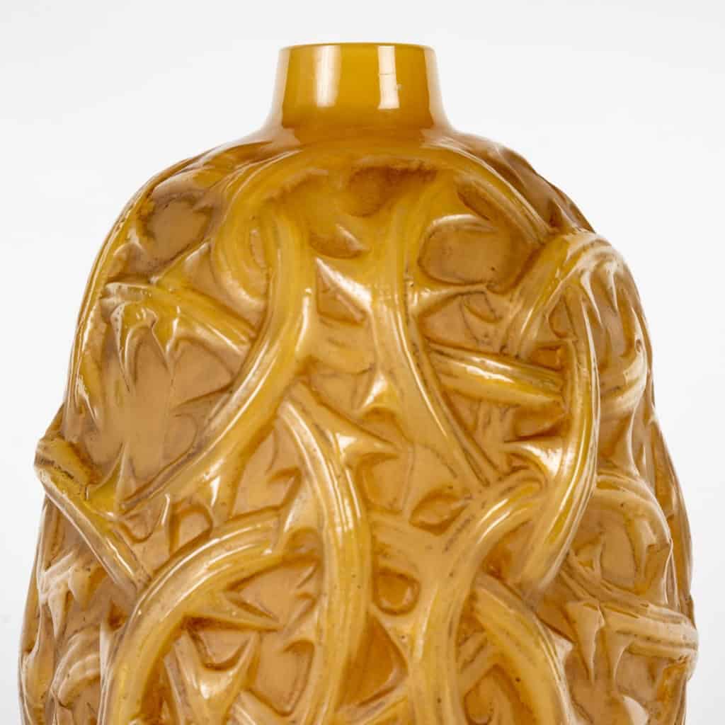 1920 René Lalique – Vase Ronces Verre Butterscotch Patiné Sépia 6