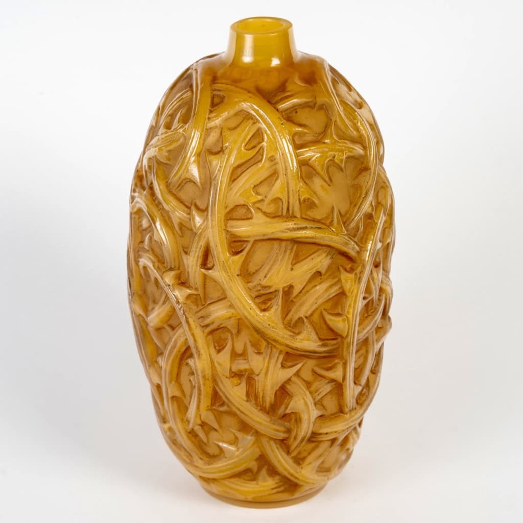 1920 René Lalique – Vase Ronces Verre Butterscotch Patiné Sépia 5