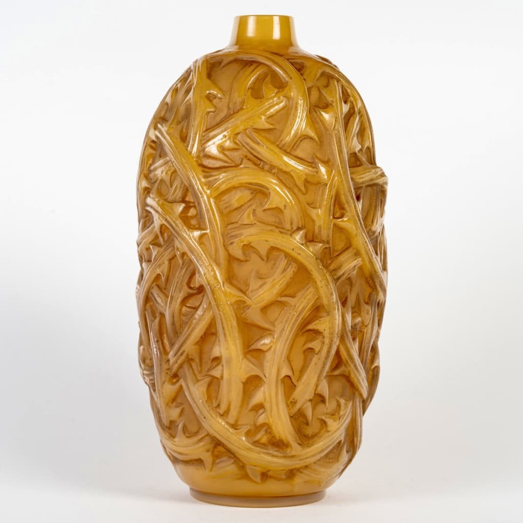 1920 René Lalique – Vase Ronces Verre Butterscotch Patiné Sépia 4