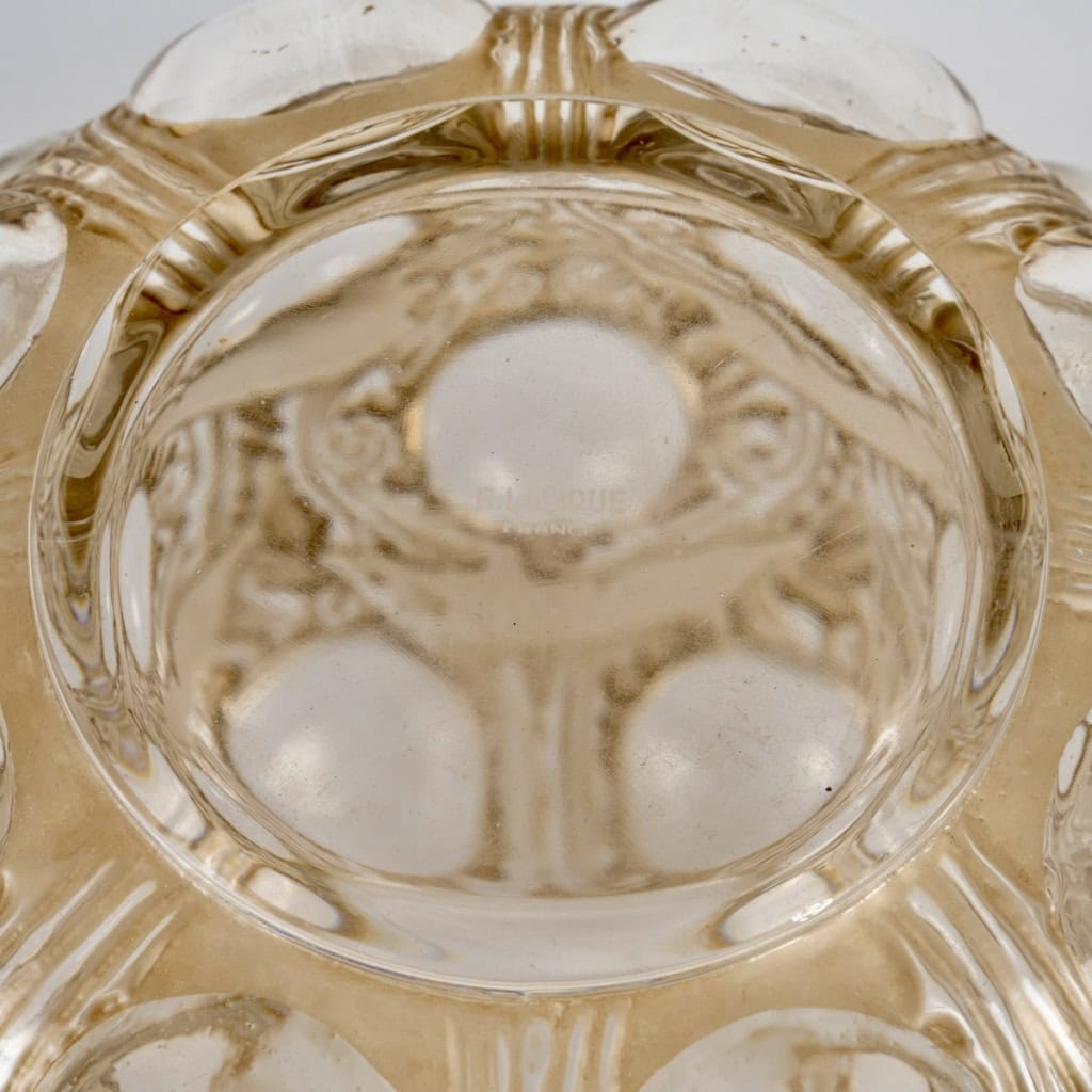 1925 René Lalique – Vase Antilopes Verre Blanc Patiné Sépia 8