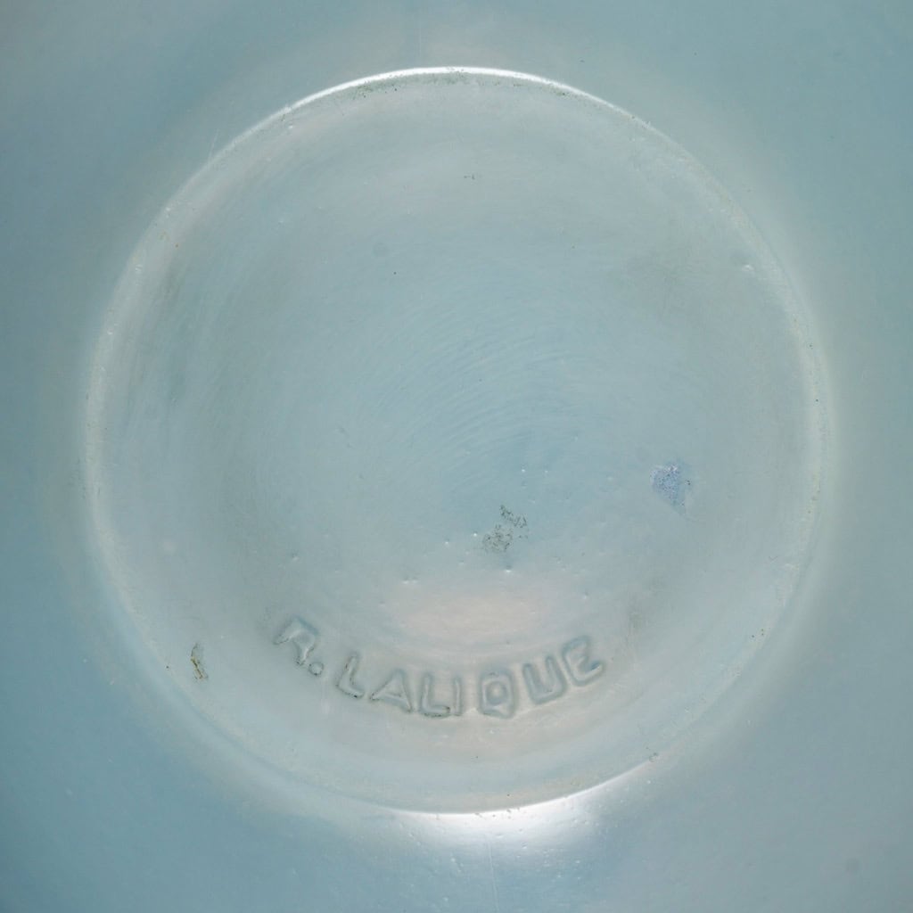 1926 René Lalique – Vase Ronsard Verre Opalescent Patiné Bleu 9