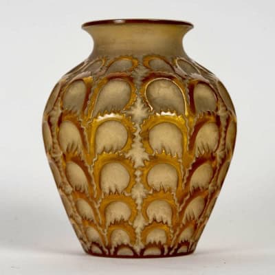 1931 René Lalique – Vase Laiterons Verre Jaune Ambré Patiné Sépia