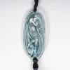 1919 René Lalique – Pendentif Figurine Drapée Verre Blanc Patiné Bleu 11