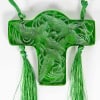 1919 René Lalique – Pendentif Croix Cigognes Verre Vert Patiné Blanc 7