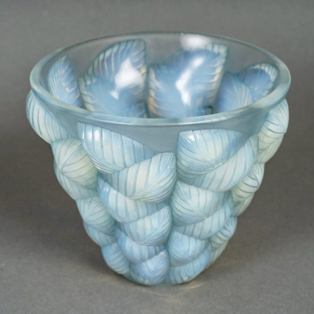 1927 René Lalique – Vase Moissac Verre Opalescent Patiné Bleu 5