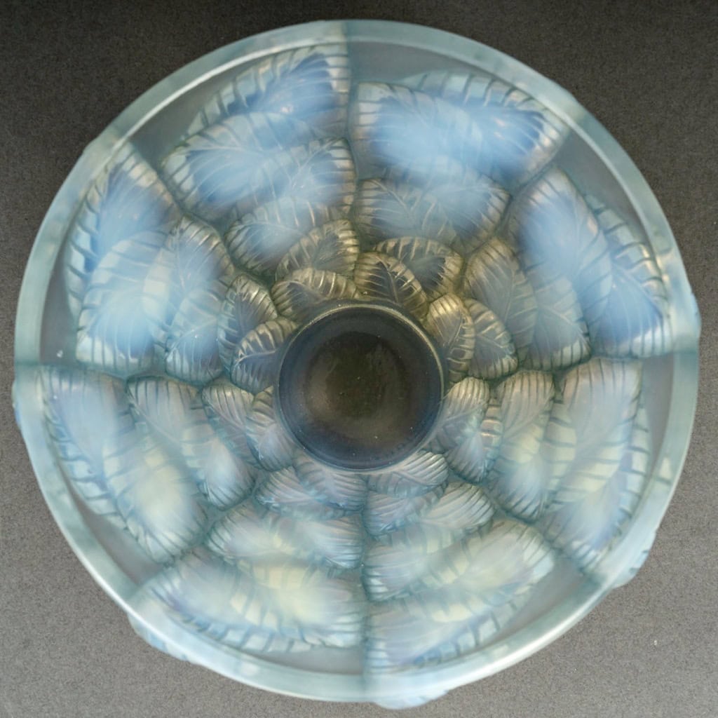 1927 René Lalique – Vase Moissac Verre Opalescent Patiné Bleu 6