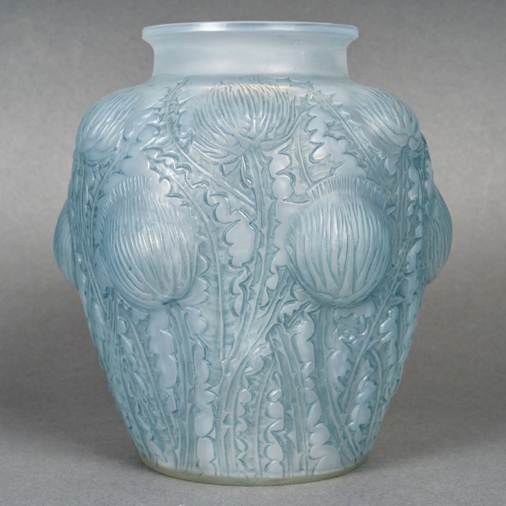 1926 René Lalique – Vase Domrémy Verre Opalescent Patiné Bleu 3