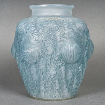 1926 René Lalique – Vase Domrémy Verre Opalescent Patiné Bleu