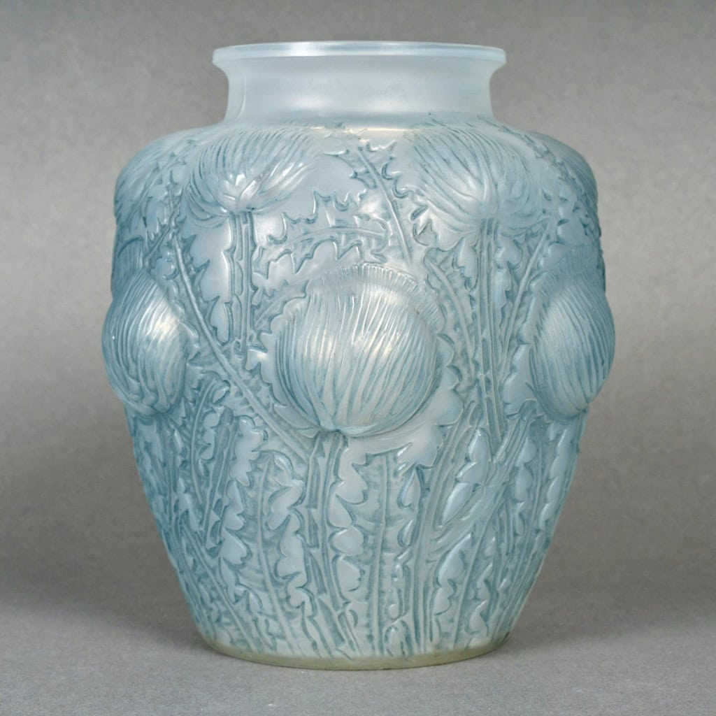 1926 René Lalique – Vase Domrémy Verre Opalescent Patiné Bleu 4