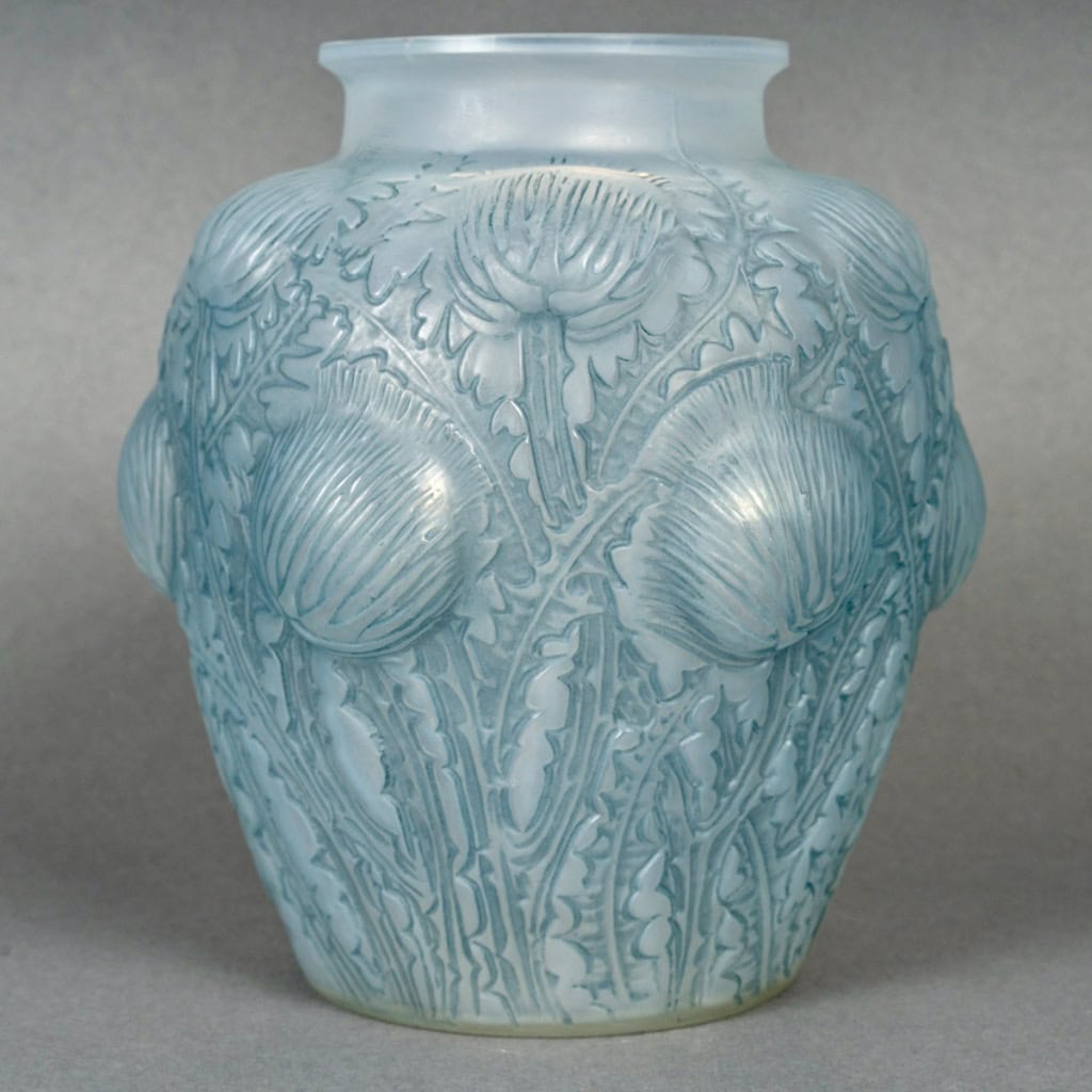 1926 René Lalique – Vase Domrémy Verre Opalescent Patiné Bleu 5