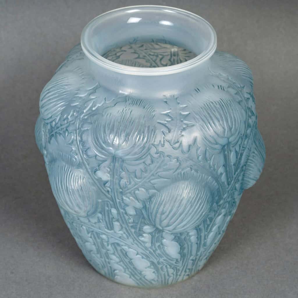 1926 René Lalique – Vase Domrémy Verre Opalescent Patiné Bleu 6